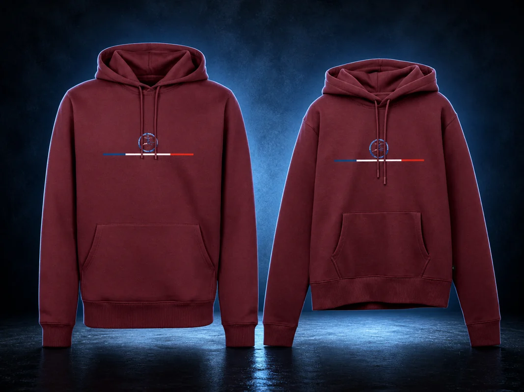 Sweats Signature rose foncé homme et femme présentés en studio